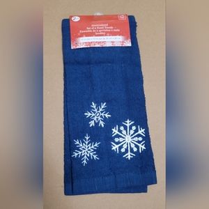 Embroidery hand towel snowflakes navy blue color